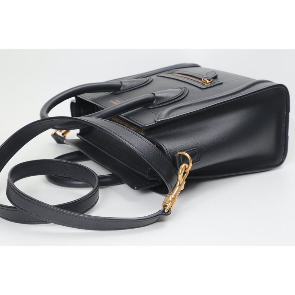 Celine Bag Nano Luggage Smooth Black Leather Crossbody Handbag Tote Authentic - Picture 11 of 16